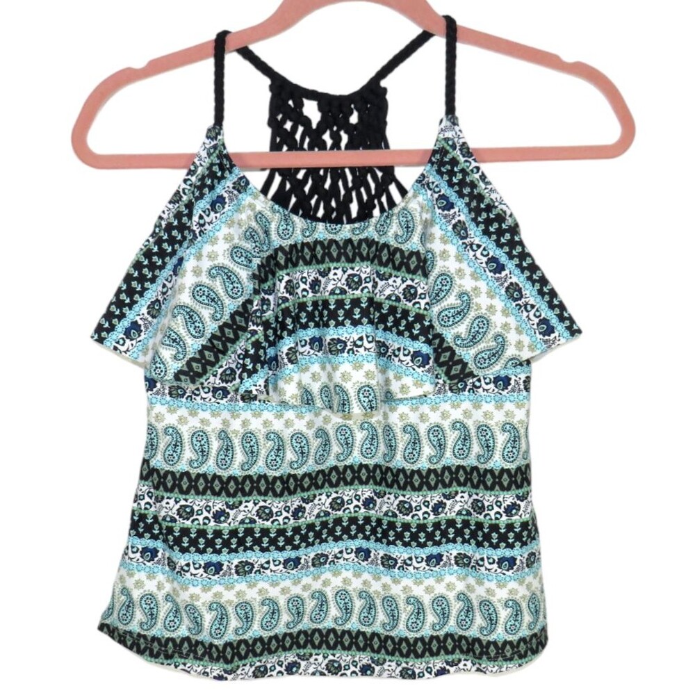 Arizona Jeans Co Floral Wireless Strappy Back Tankini Top Jr Lg fits adult M